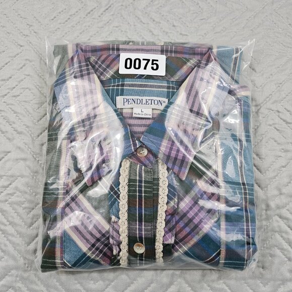 Pendleton Shirt Womens L Multicolor Plaid Long Sleeve Button Up Ruffles - NWOT - Picture 8 of 8